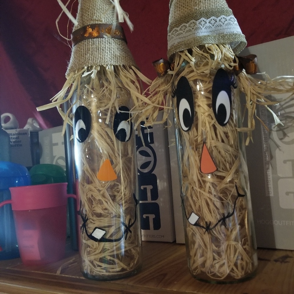 Hand made fall wine bottle decor the set
